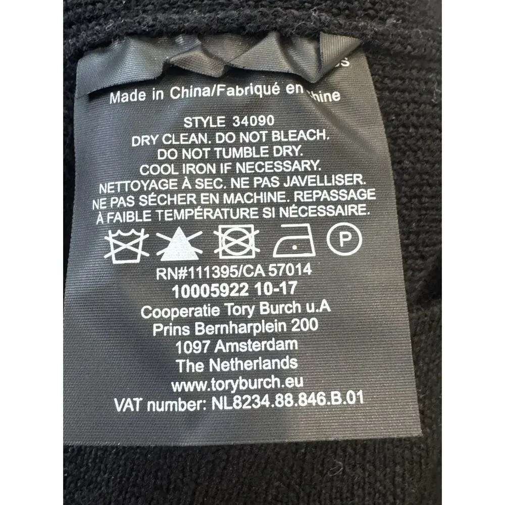 Tory Burch Black 100% Merino Wool Shoulder Placket Sweater Size M